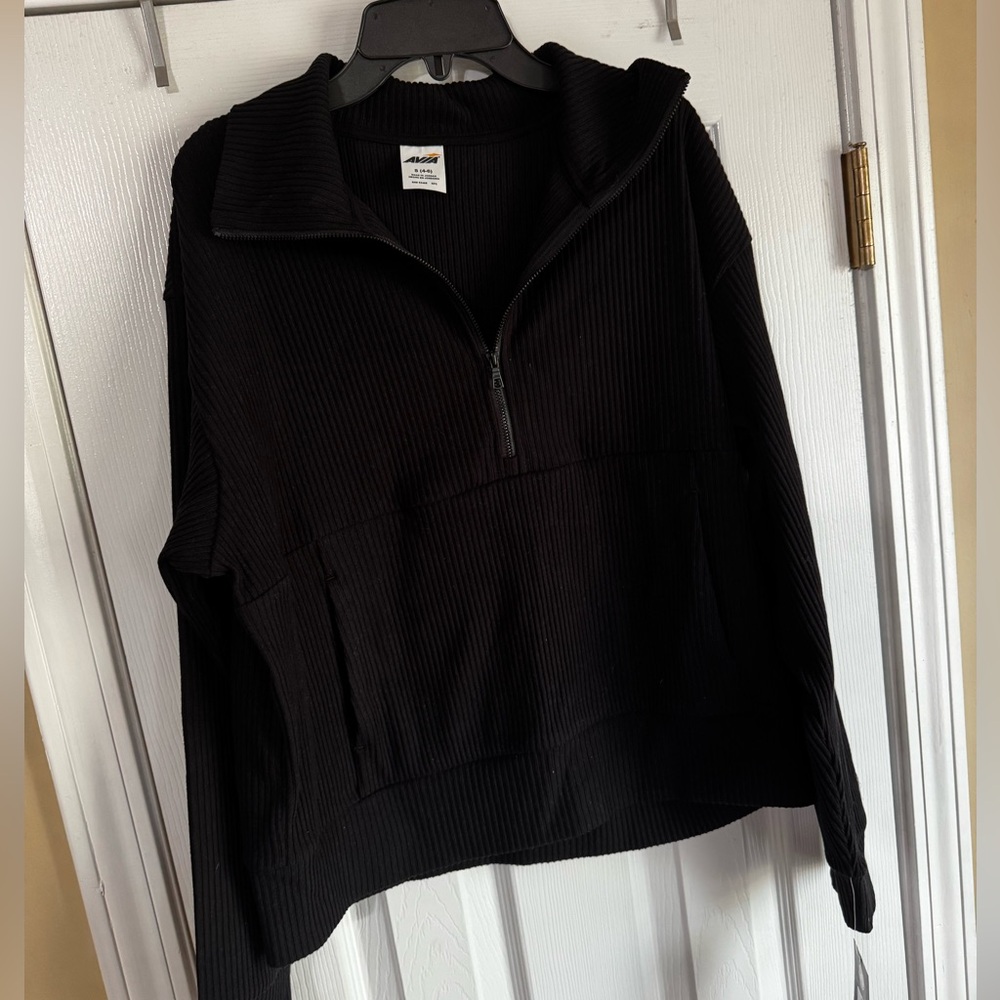 Avia Black Ribbed Half-Zip Pullover Sweatshirt and jogger set